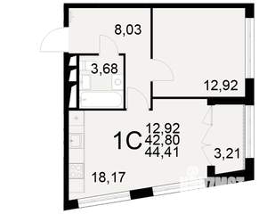 1-к квартира, вторичка, 43м2, 3/25 этаж