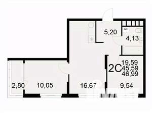 2-к квартира, вторичка, 47м2, 14/22 этаж