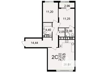 2-к квартира, вторичка, 73м2, 20/21 этаж