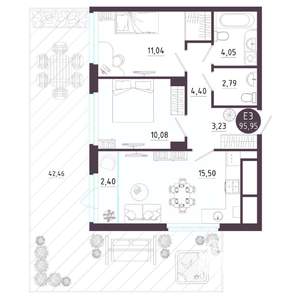 2-к квартира, вторичка, 96м2, 1/18 этаж