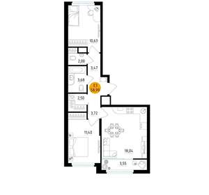 2-к квартира, вторичка, 59м2, 6/25 этаж