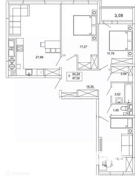 3-к квартира, вторичка, 97м2, 4/26 этаж