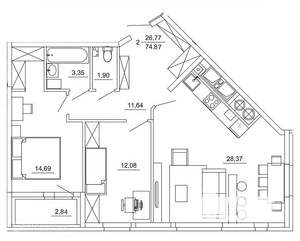 2-к квартира, вторичка, 75м2, 8/26 этаж