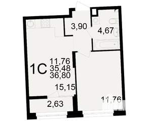1-к квартира, вторичка, 35м2, 3/25 этаж