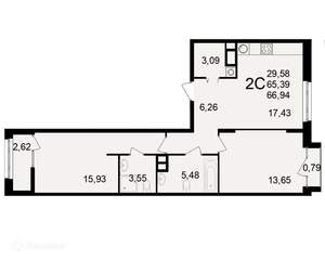 2-к квартира, вторичка, 67м2, 9/26 этаж