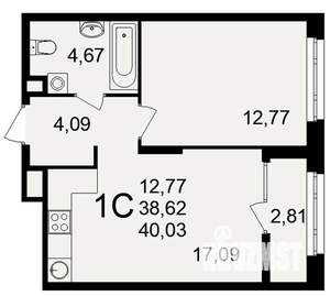 1-к квартира, строящийся дом, 40м2, 7/11 этаж
