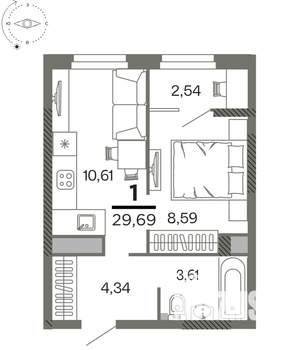 1-к квартира, вторичка, 30м2, 22/26 этаж
