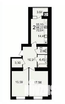 2-к квартира, вторичка, 70м2, 13/16 этаж