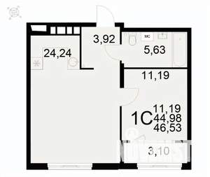 1-к квартира, вторичка, 47м2, 2/22 этаж