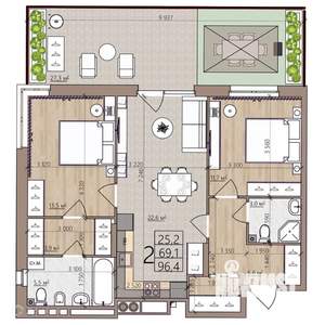 2-к квартира, вторичка, 96м2, 1/9 этаж