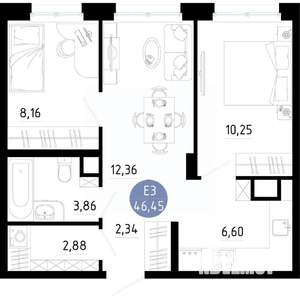 2-к квартира, вторичка, 46м2, 2/14 этаж
