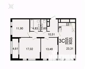 3-к квартира, вторичка, 86м2, 25/26 этаж