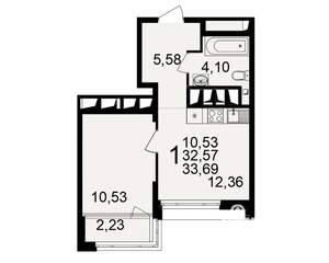 1-к квартира, вторичка, 33м2, 18/25 этаж