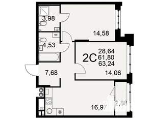 2-к квартира, вторичка, 62м2, 2/10 этаж