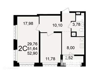 2-к квартира, вторичка, 53м2, 1/11 этаж