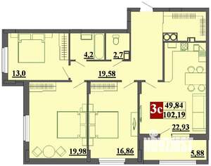 3-к квартира, строящийся дом, 103м2, 2/15 этаж