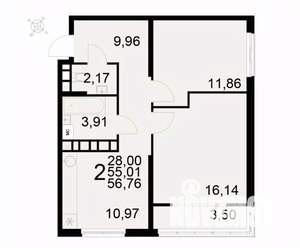 2-к квартира, вторичка, 57м2, 14/22 этаж