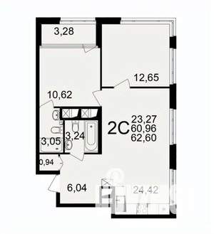 2-к квартира, вторичка, 63м2, 9/26 этаж