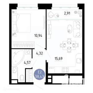 1-к квартира, вторичка, 38м2, 11/21 этаж