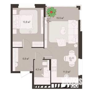 2-к квартира, строящийся дом, 53м2, 3/8 этаж