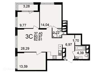 3-к квартира, вторичка, 83м2, 17/26 этаж