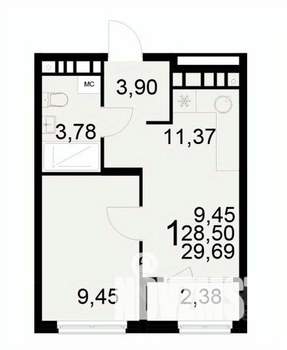 1-к квартира, вторичка, 30м2, 12/22 этаж