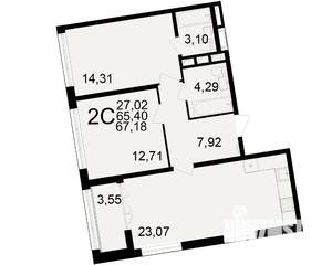 2-к квартира, вторичка, 65м2, 21/25 этаж