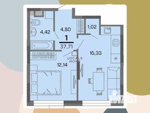1-к квартира, вторичка, 38м2, 10/22 этаж