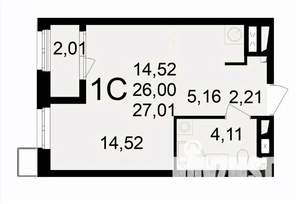1-к квартира, вторичка, 27м2, 23/24 этаж