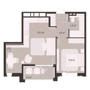 1-к квартира, строящийся дом, 52м2, 5/8 этаж