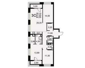 3-к квартира, вторичка, 91м2, 9/25 этаж