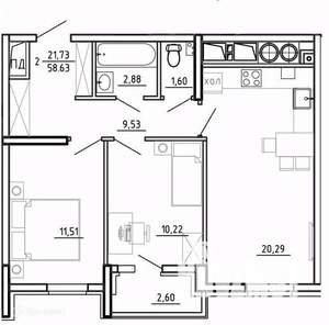 2-к квартира, вторичка, 59м2, 13/26 этаж