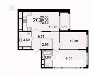 2-к квартира, вторичка, 71м2, 19/26 этаж