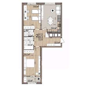 2-к квартира, вторичка, 73м2, 24/25 этаж