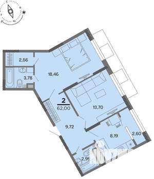 2-к квартира, вторичка, 62м2, 19/22 этаж