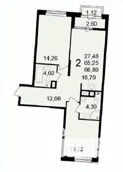 2-к квартира, вторичка, 67м2, 2/24 этаж