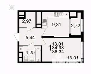 1-к квартира, вторичка, 36м2, 17/26 этаж