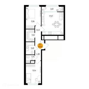 2-к квартира, вторичка, 60м2, 22/26 этаж