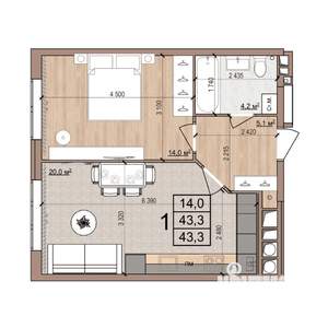 1-к квартира, вторичка, 43м2, 2/16 этаж