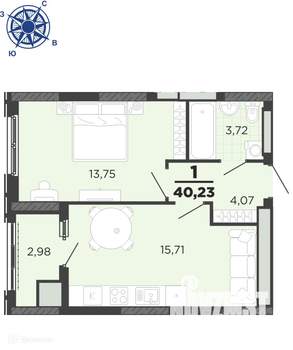 1-к квартира, вторичка, 40м2, 19/25 этаж
