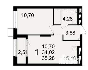 1-к квартира, вторичка, 34м2, 16/23 этаж