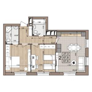 2-к квартира, строящийся дом, 68м2, 2/25 этаж