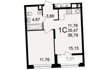 1-к квартира, вторичка, 35м2, 2/25 этаж