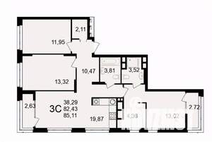 3-к квартира, вторичка, 85м2, 22/26 этаж