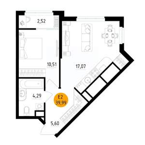 1-к квартира, вторичка, 40м2, 12/25 этаж