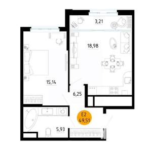 1-к квартира, вторичка, 50м2, 24/25 этаж