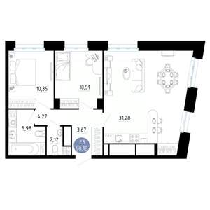 2-к квартира, вторичка, 68м2, 20/25 этаж