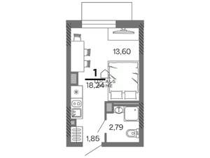Студия квартира, вторичка, 18м2, 7/25 этаж