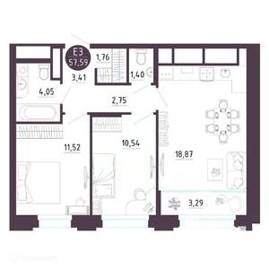 2-к квартира, вторичка, 58м2, 12/19 этаж