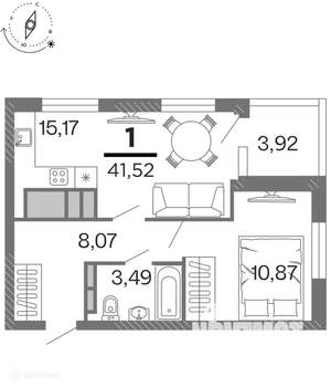 1-к квартира, вторичка, 42м2, 13/17 этаж